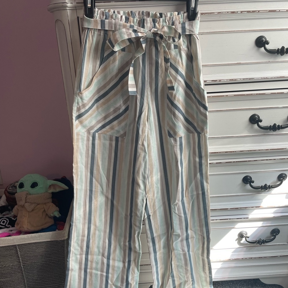 NTW Paper bag Striped Pants with Belt